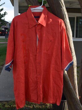 Carlo Castello Made in Italy 100% Linen Short Sleeve Shirt XXL - Vibrant Orange